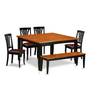 HomeStock 6-Piece Square Black & Cherry Finish Solid Wood Top dining Table with 1-Bench and 4-Chairs - 1 of 4