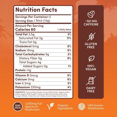 RYZE Vanilla Mushroom Coffee Latte sticks - 2.3oz/5ct