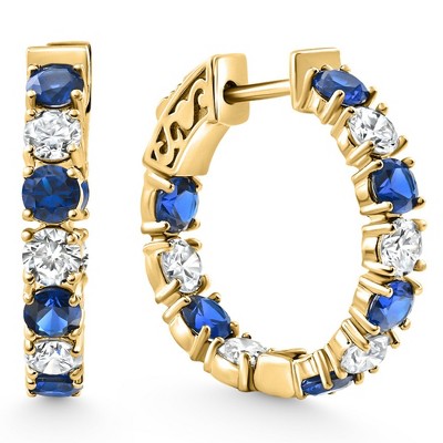 Pompeii3 4 1/2Ct Blue Sapphire & Diamond Hoops White or Yellow Gold Lab Created 1" Tall