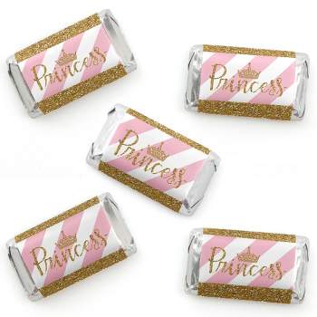 Big Dot of Happiness Little Princess Crown - Mini Candy Bar Wrapper Stickers - Pink and Gold Baby Shower or Birthday Party Small Favors - 40 Count