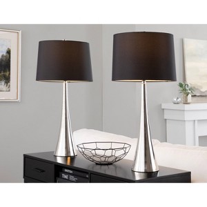 LumiSource (Set of 2) Diana 29" Contemporary Table Lamps Polished Nickel with Black Satin Shade - 1 of 4