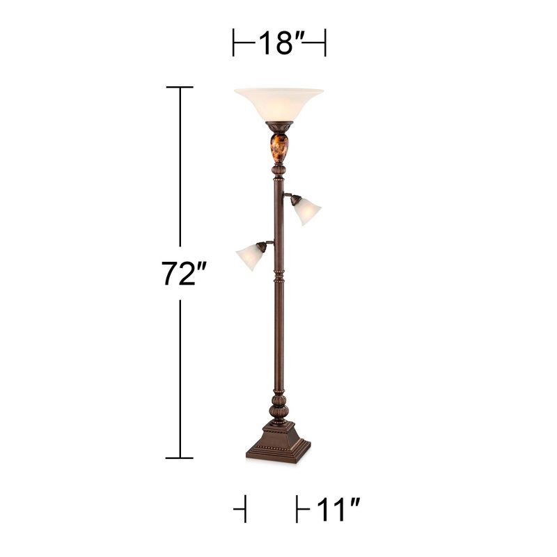 Kathy Ireland Mulholland Vintage Rustic Torchiere Floor Lamp with Side Lights 72" Tall Bronze Tortoise Shell Frosted Glass for Living Room Reading, 4 of 10