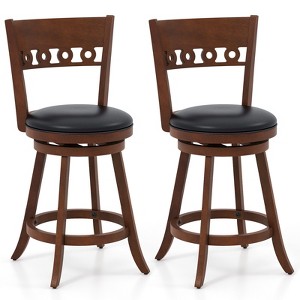 Tangkula 2PCS 24.5" Counter Height Bar Chairs Swivel Bar Stools w/ Rubber Wood Frame - 1 of 4