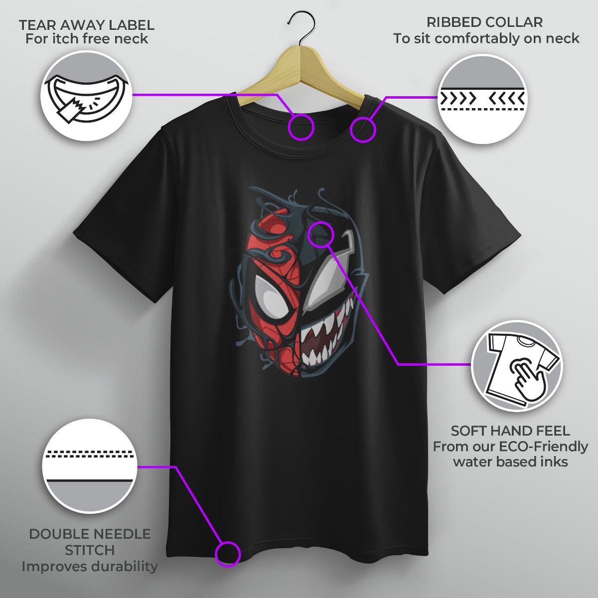 Boy's Marvel Spider-Man Venom Mask Split T-Shirt - thumbnail 3