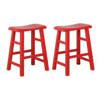 eHemco Heavy-Duty Solid Wood Saddle Seat Kitchen Counter Height Barstools, 24 Inches, Set of 2