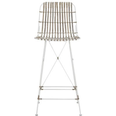 Minerva White Wicker and Metal Bar Stool Set of 2