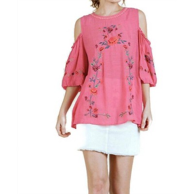 Women's Floral Embroidered Peasant Top - umgee