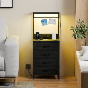 Furnulem Nightstand with Charging Station, 38'' Tall Dresser with 4 Fabric Drawers and LED Light, Bedside Table with Storage Shelf for Bedroom, Office - 1 of 4