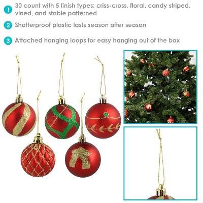 Red and Gold Shatterproof Plastic Christmas Ornament Set
