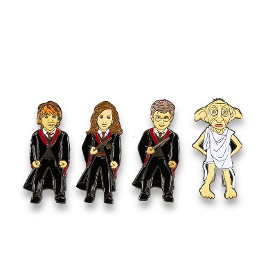 FanSets, LLC Harry Potter Enamel Pin 4-Pack - Hermione | Dobby | Harry | Ron