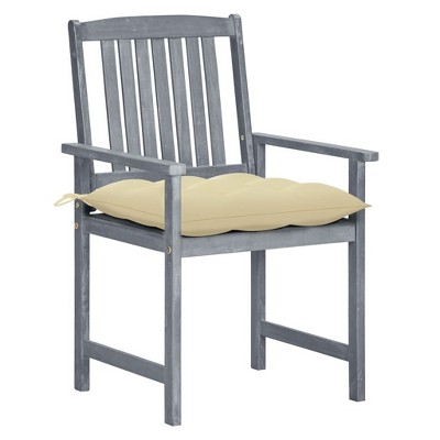 vidaXL Solid Acacia Wood Patio Chairs Set of 8 in Gray - Outdoor Seating Furniture with Cream White Cushions - Durable and Weather-Resistant