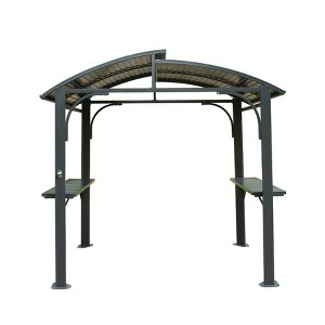 PAGED Aluminum BBQ Outdoor Gazebo Metal Frame with Shelves Serving Tables, Permanent Double Roof Hard top Gazebos - 1 of 4