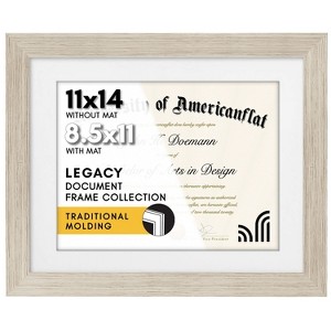 Americanflat 11x14 Driftwood Diploma Frame | Displays 8.5x11 Diplomas with Mat or 11x14 Inch Without Mat. Shatter-Resistant Glass - 1 of 4