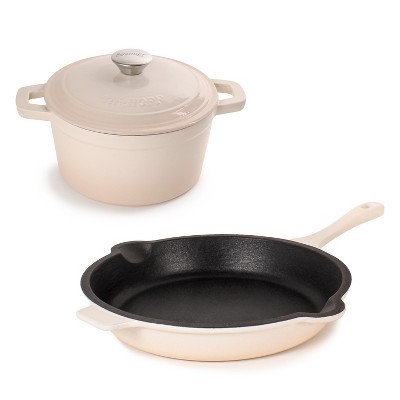 BergHOFF Neo Cast Iron 3Pc Cookware Set, 3Qt Covered Dutch Oven & 10 Fry  Pan, Blue 