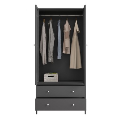 TIRAMISUBEST Metal Armoire Wardrobe Closet with 2 Drawers - Mobile Lateral Filing Cabinet, Locking Wheels, Adjustable Shelf