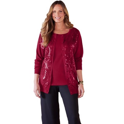 Catherines Women's Plus Size Sequin Jewel-Neck Cardigan