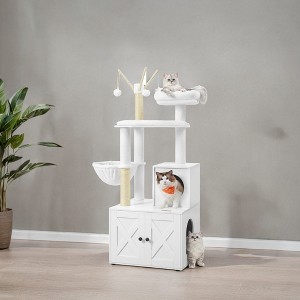 Modern Cat Tree with Litter Box Enclosure - 2-in-1 Cat Tower, 55.1-Inch Cat Condo with Scratching Posts, Removable Pompom Sticks - 1 of 4