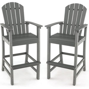 Tangkula Set of 2 Patio HDPE Bar Height Stool All Weather Chair Armrest Footrest Grey - 1 of 4
