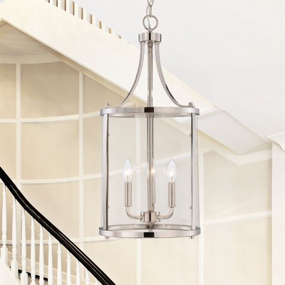 Elegant Transitional 3-Light Foyer Pendant in Polished Nickel with Clear Glass