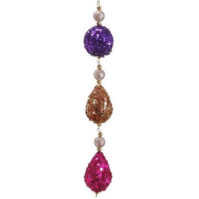 Allstate 9" Sequin Ball and Drop Christmas Dangle Ornament - Purple/Gold