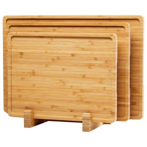 3 Pieces Bamboo Cutting Board for Kitchen with Holder, Thick Kitchen Cutting Boards with Juice Groove, Chopping for Meat, Vegetables and Fruits - 1 of 4