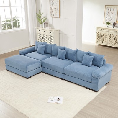 Aukfa Oversized 130" Modular Corduroy Sofa Set - Reversible Sectional Couch with Ottoman, Fabric Upholstery for Living Room