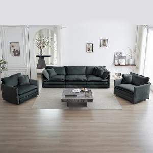 3 Piece Chenille Sofa Set with Round Arms, Modern Style, Flexible Combination, and Superior Comfort for Living Room - 1 of 4