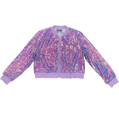 INSPIRE CHIC Women's Sequin Long Sleeve Glitter Shiny Party Bomber Jacket