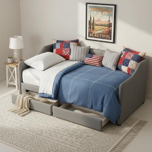 YOOCOZZ Twin XL to King Size Linen Upholstered Daybed with Two Storage Drawers - 1 of 4