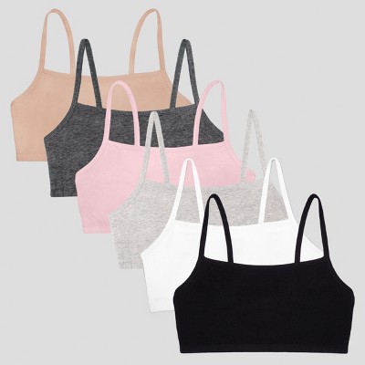 Fruit Of The Loom Girl's Spaghetti Strap Sports Bra 6 Pack  Lentil/mango/pink Camo/grey Heather/white/black 30 : Target