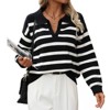 Womens Striped Sweaters Lapel Knitted Casual Pullover V Neck Color Block Jumper Long Sleeve Loose Soft Tops - 3 of 4