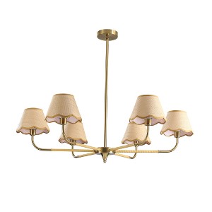 TOBILI 38" Gold 6-lamp Chandelier with Hand-Woven Rattan Lampshade,Mid-Century Hanging Pendant Light Fixture for Dining Room (Bulb Not Included) - 1 of 4