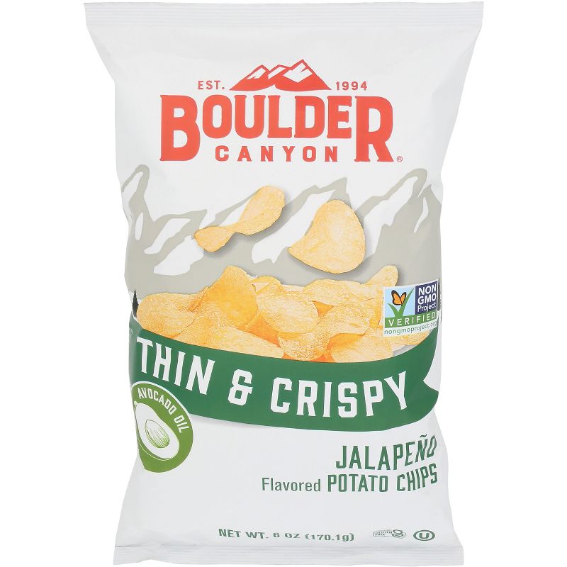 Boulder Canyon Thin & Crispy Jalapeno Potato Chips - Case of 12 - 6 oz, 1 of 2
