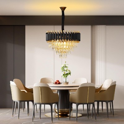 Luxurious 4-Tier Black and Gold Crystal Chandelier with 7 Lights