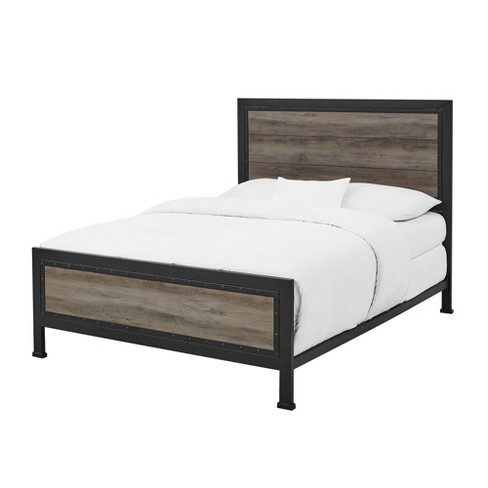 Queen Industrial Wood And Metal Bed, Metal Bed Frame Queen