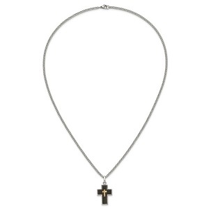 Chisel Stainless Steel with 14K Gold Accent Diamond with Black Enamel Cross Pendant on 24" Curb Chain Necklace - 1 of 4