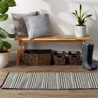 Handmade Cotton Black Stripe Rectangular Runner Rug 72"x30"