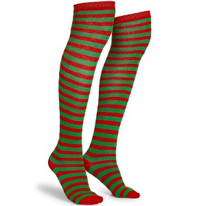 Skeleteen Girls Over the Knee Striped Socks - Red and Green - 1 of 3