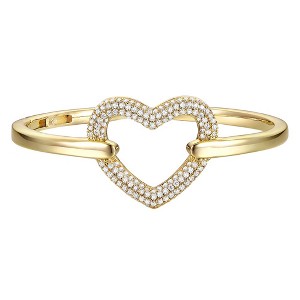 14K Gold-Plated Stacking Ring with Cubic Zirconia and a French Pave Heart Halo, offering a dazzling and elegant design for a refined look. - 1 of 3
