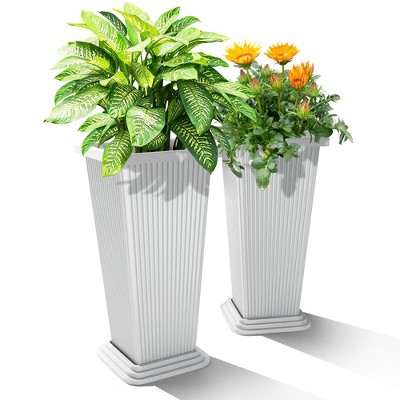 TUYOHW Set of 2 Tall Planters for Plants, 24" Tapered Tall Planters with Tray for Porch, Patio, Backyard, Large Planters for Outdoor Indoor Plants