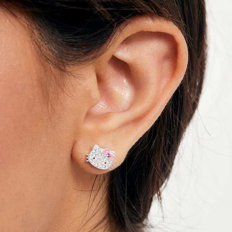 Hello Kitty Clear Crystal Silver Plated Stud Earrings, 3 of 6