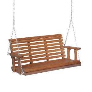 Karl Home Brown Patio Wood Porch Swing With Chains - 1 of 4