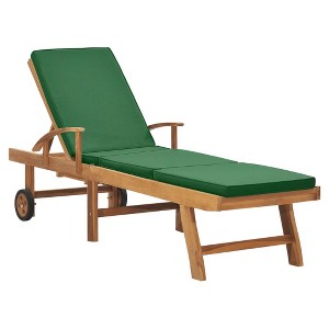 vidaXL Sun Lounger with Cushion Solid Teak Wood Green - 1 of 4