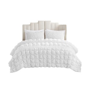 Gracie Mills Hydra 3 Piece Stripe Ruched Comforter Set - 1 of 4
