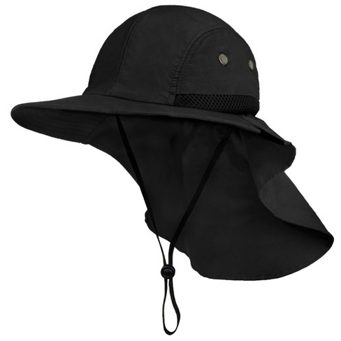 SUN CUBE Sun Hat for Men, Wide Brim Fishing Hat Neck Flap Cover Men, Women,  Hiking, Camping, Sun Protection UV, Gardening (Black)