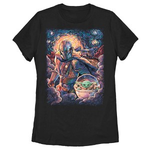 Women's Star Wars The Mandalorian Starry Night Best Friend Portrait T-Shirt - 1 of 4