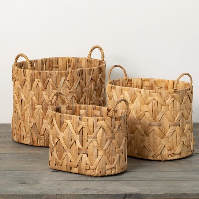 Sullivans 14.75", 13.25" & 10.75" Braided Wicker Basket Set of 3, Natural