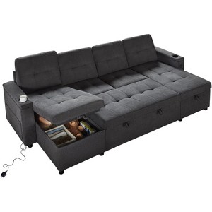 AMERLIFE Sleeper Sofa with USB Charging Port, Cup Holders& Storage Chaise - 1 of 4