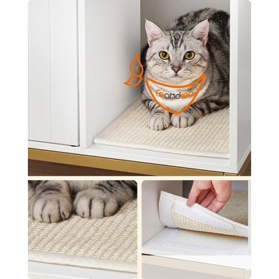Modern White and Gold Cat Litter Box Enclosure with Scratching Mat