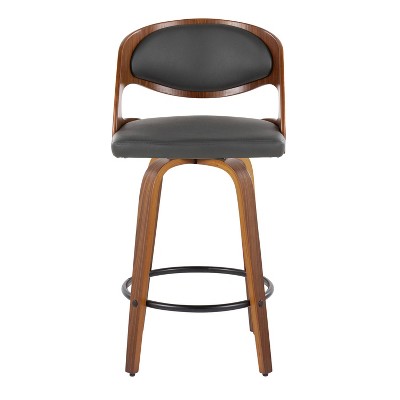 Walnut and Gray Faux Leather Swivel Counter Stools, Set of 2